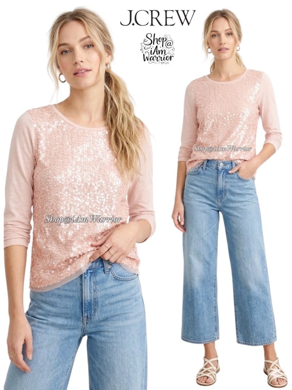 J.Crew (factory) blush sequin tulle layered crewneck top *shop@iamwarrior
